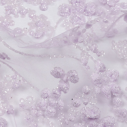 3D Puffy Glitter Tulle - Lilac Floral Stripes