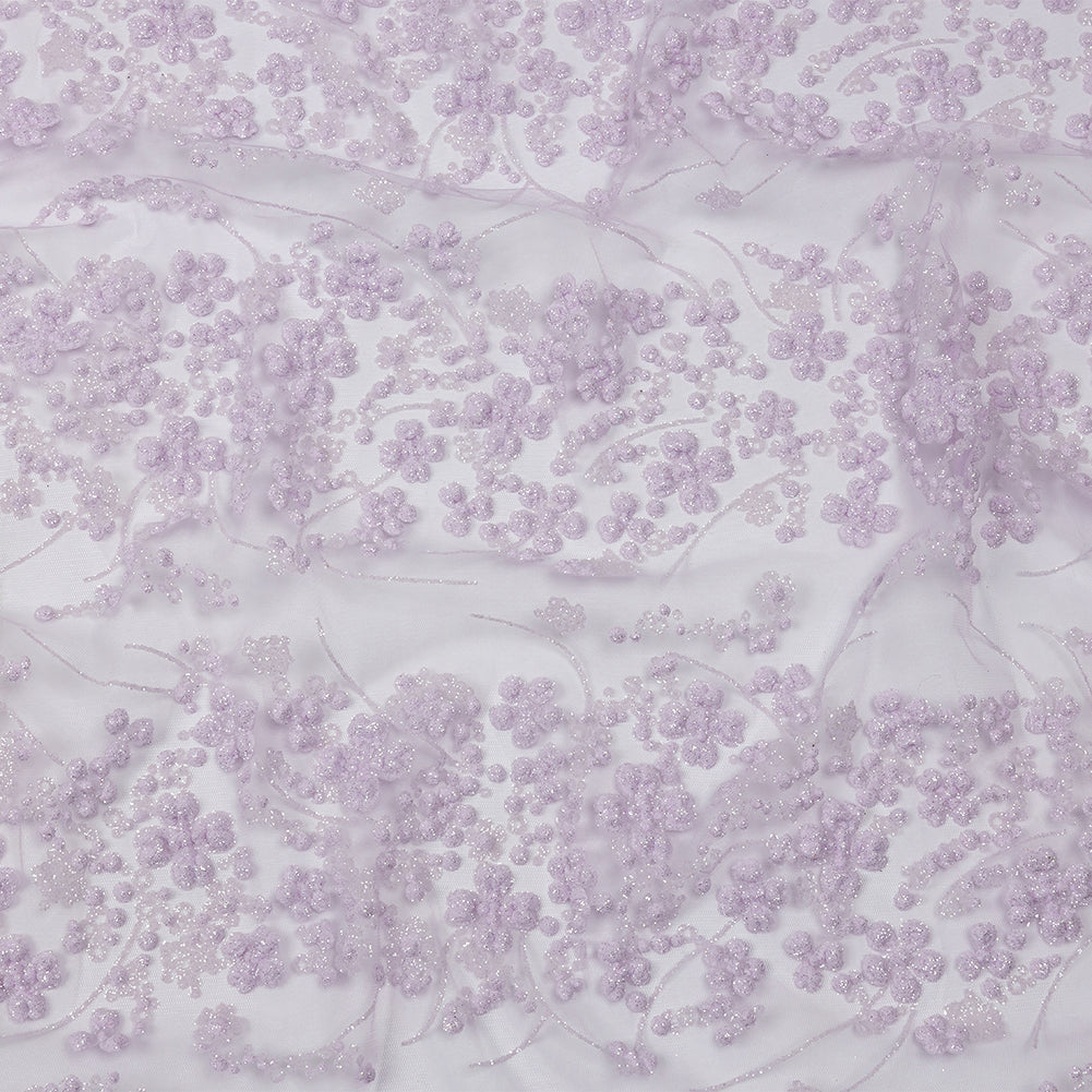 3D Puffy Glitter Tulle - Lilac Floral Stripes