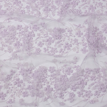 3D Puffy Glitter Tulle - Lilac Floral Stripes