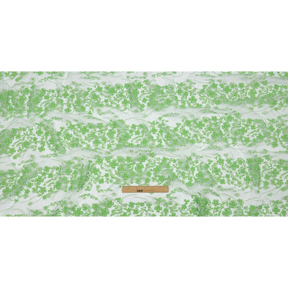 3D Puffy Glitter Tulle - Bright Mint Floral Stripes