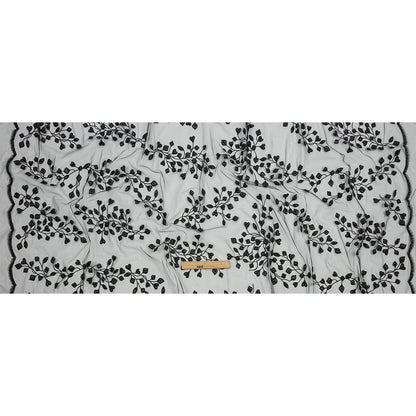 3D Puffy Glitter Tulle - Black Leafy Vines and Scalloped Borders