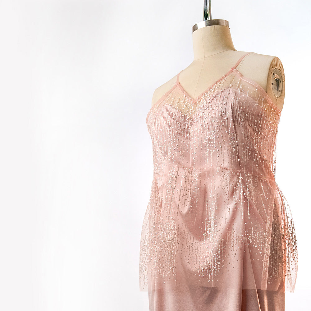 3D Puffy Glitter Tulle - Powder Pink Spotted Striations