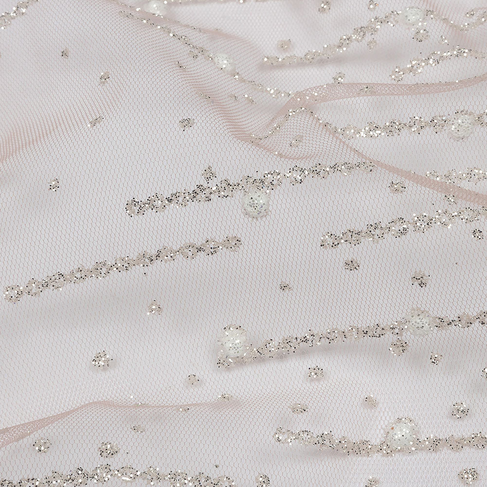 3D Puffy Glitter Tulle - Powder Pink Spotted Striations