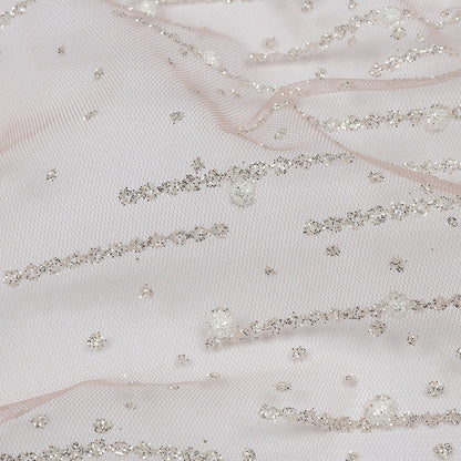 3D Puffy Glitter Tulle - Powder Pink Spotted Striations