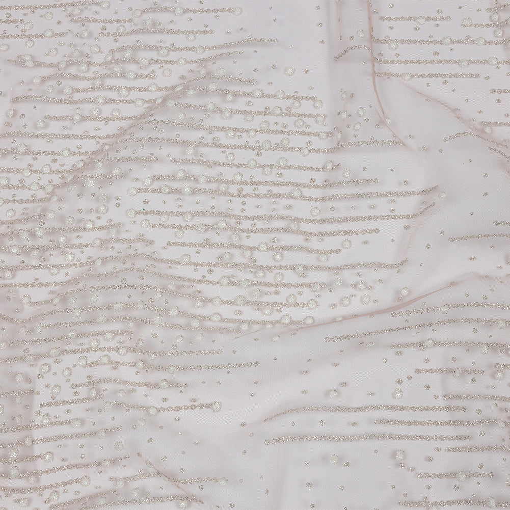 3D Puffy Glitter Tulle - Powder Pink Spotted Striations