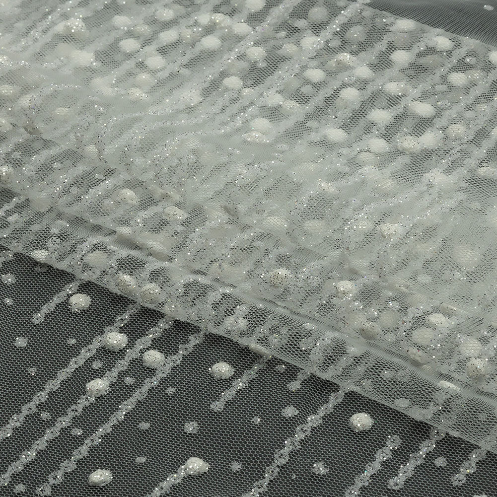 3D Puffy Glitter Tulle - White Spotted Striations