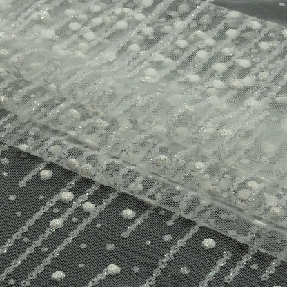 3D Puffy Glitter Tulle - White Spotted Striations