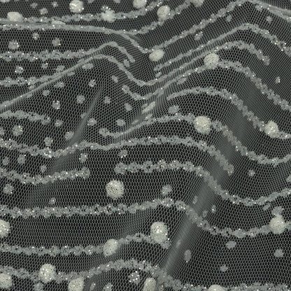 3D Puffy Glitter Tulle - White Spotted Striations
