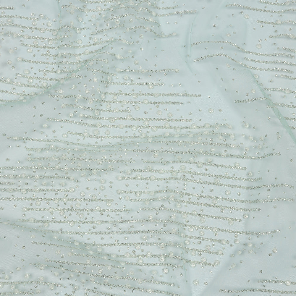 3D Puffy Glitter Tulle - Mint Spotted Striations