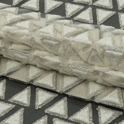 3D Puffy Glitter Tulle - Brilliant White Triangle Rows