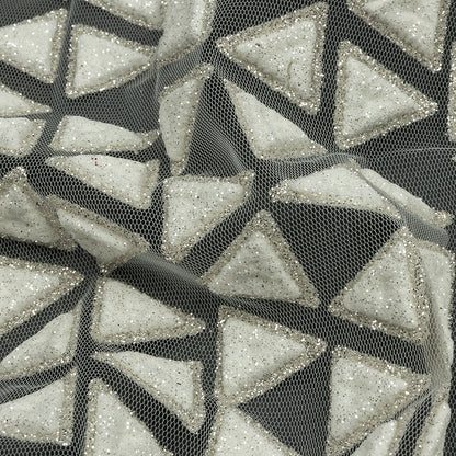 3D Puffy Glitter Tulle - Brilliant White Triangle Rows