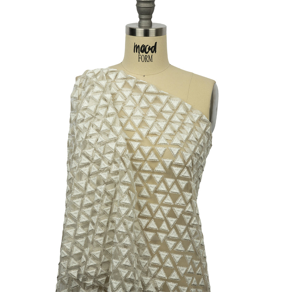 3D Puffy Glitter Tulle - Brilliant White Triangle Rows - Drape