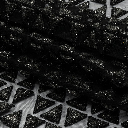 3D Puffy Glitter Tulle - Black Triangle Rows
