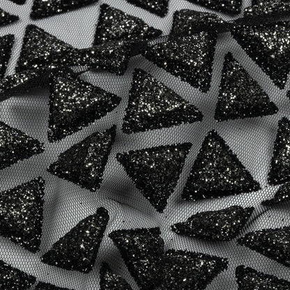 3D Puffy Glitter Tulle - Black Triangle Rows