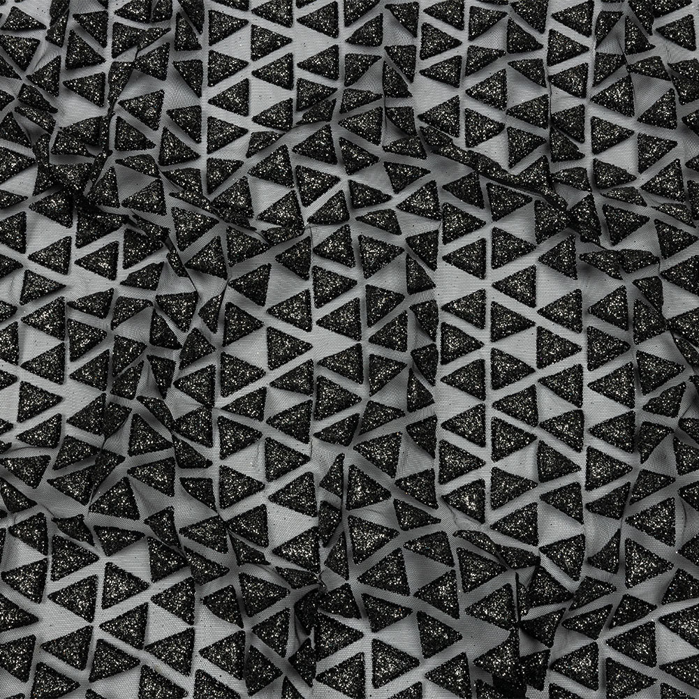 3D Puffy Glitter Tulle - Black Triangle Rows