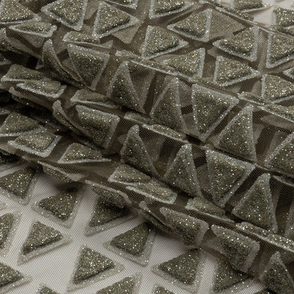3D Puffy Glitter Tulle - Mink Triangle Rows