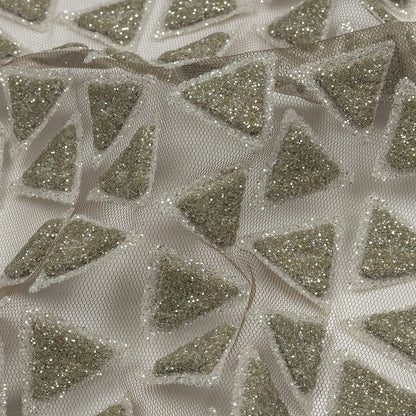 3D Puffy Glitter Tulle - Mink Triangle Rows