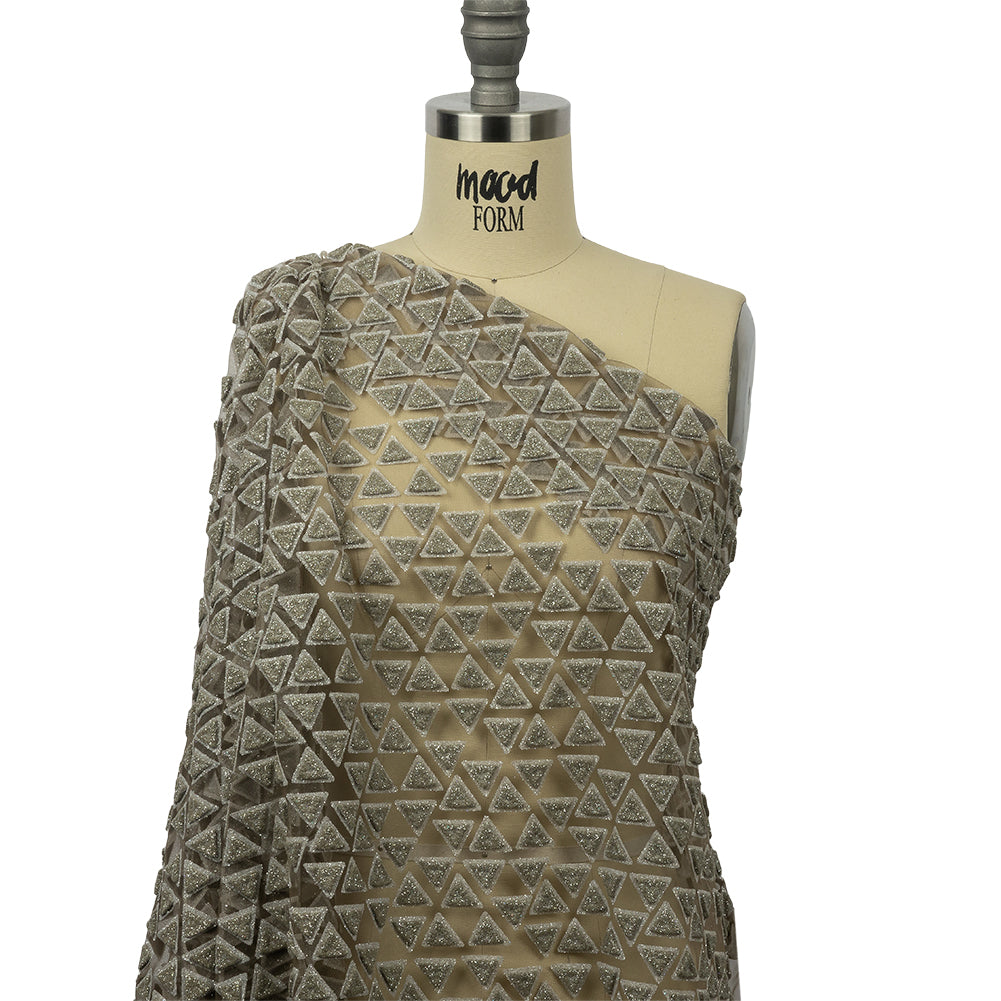3D Puffy Glitter Tulle - Mink Triangle Rows - Drape