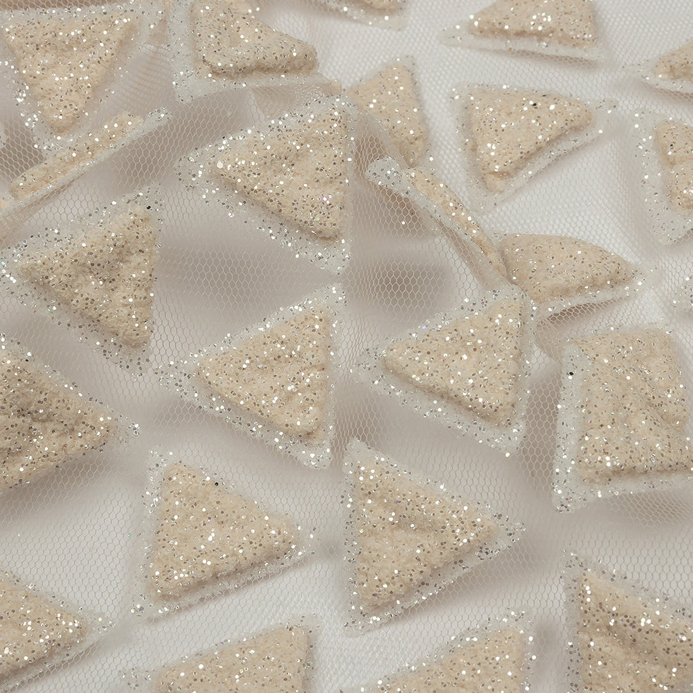 3D Puffy Glitter Tulle - Pale Pink Triangle Rows