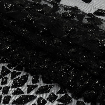 3D Puffy Glitter Tulle - Black Geometric Gradient