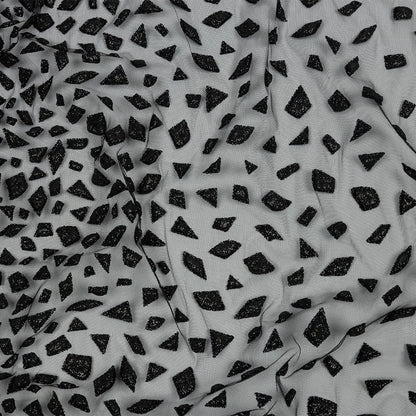 3D Puffy Glitter Tulle - Black Geometric Gradient