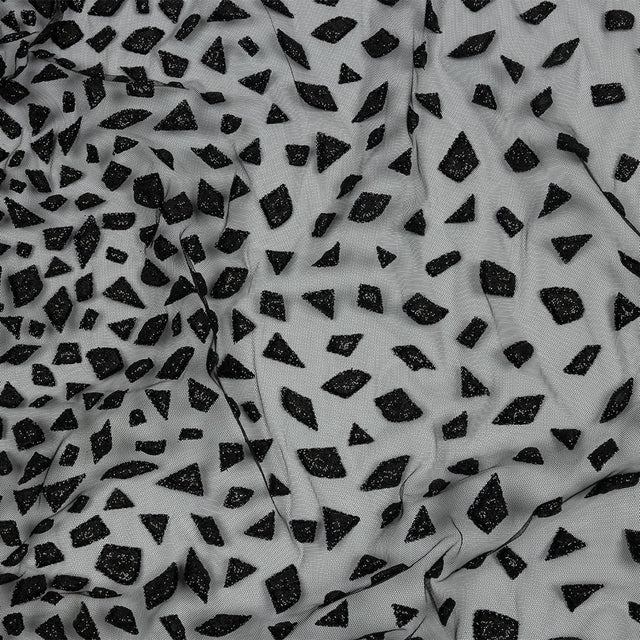 3D Puffy Glitter Tulle - Black Geometric Gradient