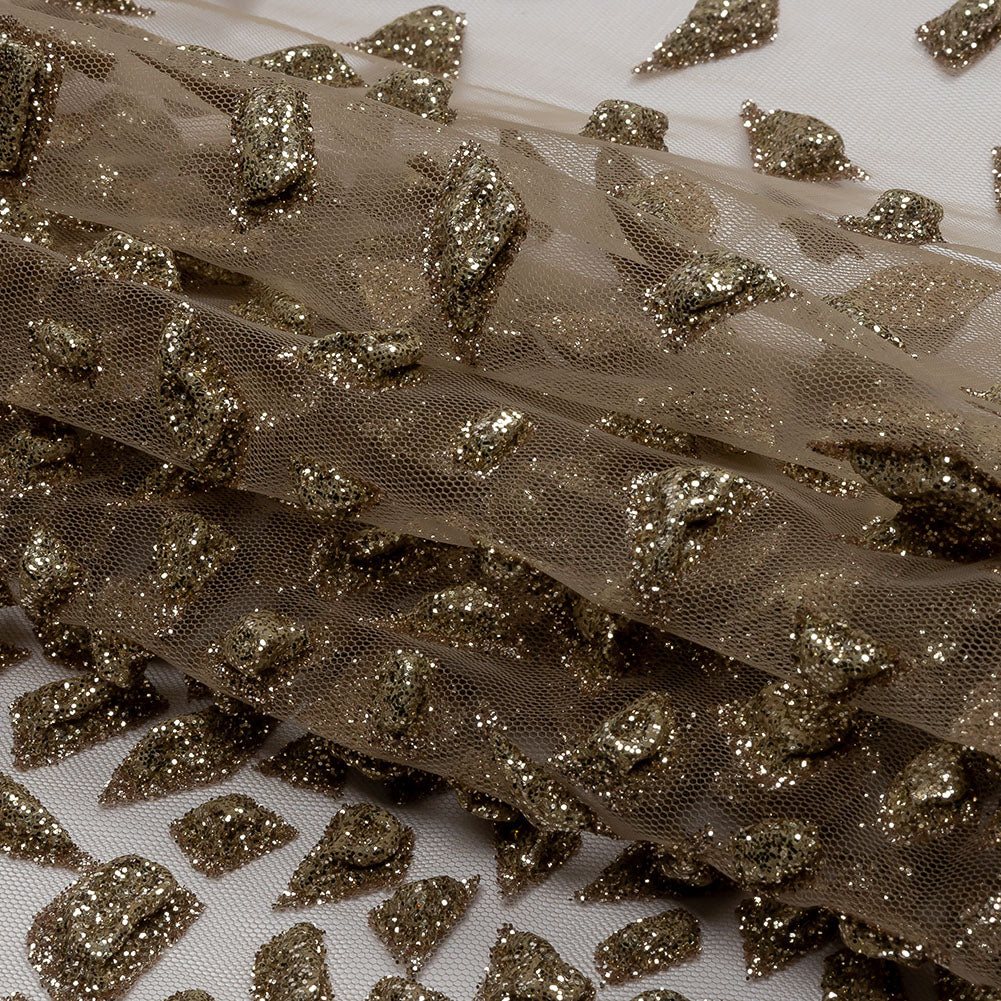 3D Puffy Glitter Tulle - Mink Geometric Gradient - Folded