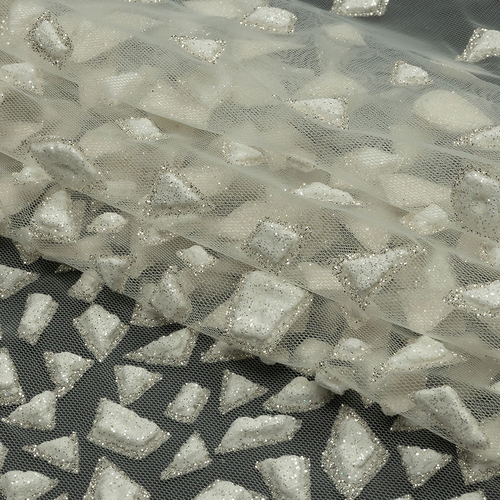 3D Puffy Glitter Tulle - Off White Geometric Gradient - Folded