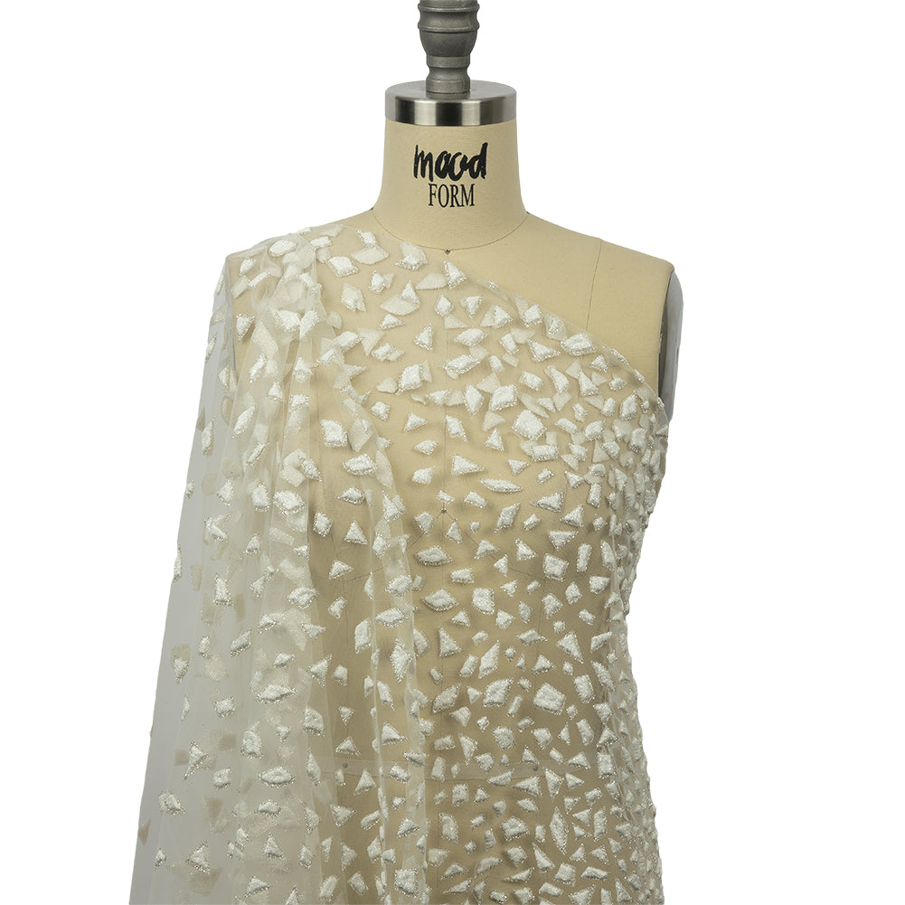 3D Puffy Glitter Tulle - Off White Geometric Gradient - Drape