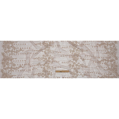 3D Puffy Glitter Tulle - Powder Pink and Silver Dotted Stripes and Floral Border