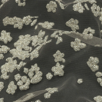 3D Puffy Glitter Tulle - Champagne and White Floral