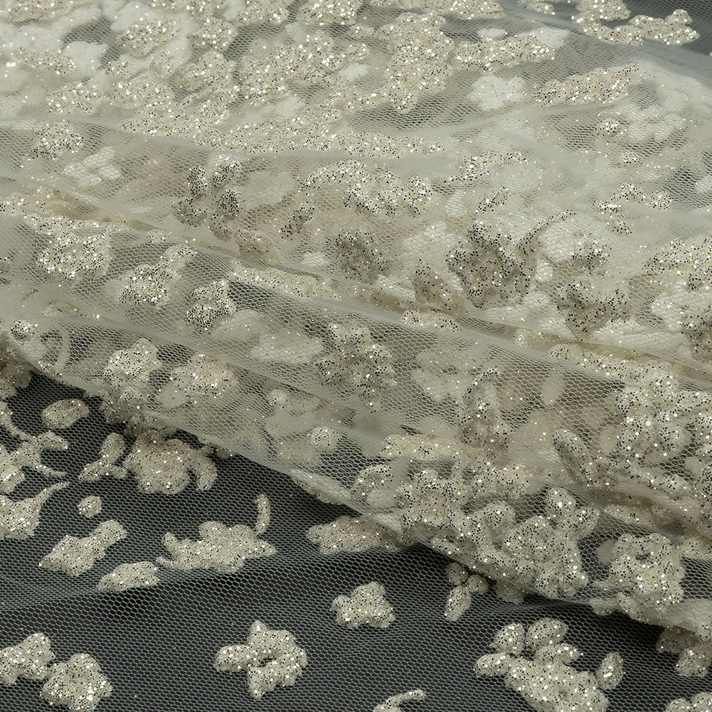 3D Puffy Glitter Tulle - White Floral