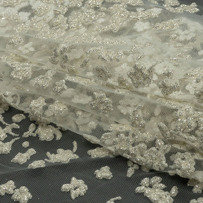 3D Puffy Glitter Tulle - White Floral