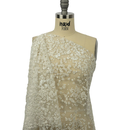 3D Puffy Glitter Tulle - White Floral