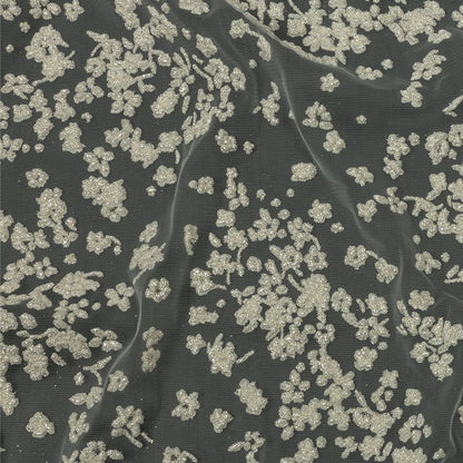 3D Puffy Glitter Tulle - White Floral