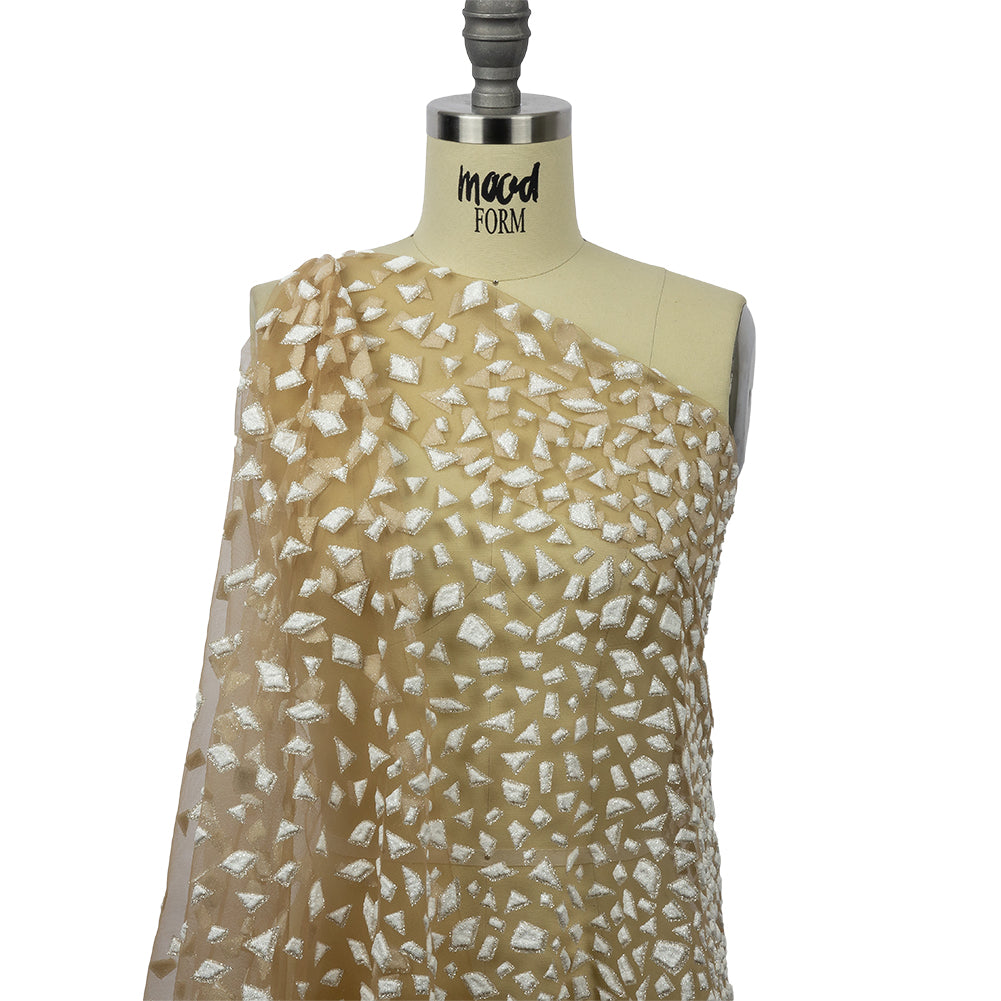 3D Puffy Glitter Tulle - Caramel and White Geometric Gradient - Drape