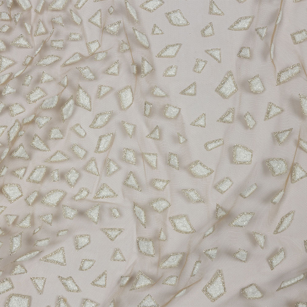 3D Puffy Glitter Tulle - Caramel and White Geometric Gradient