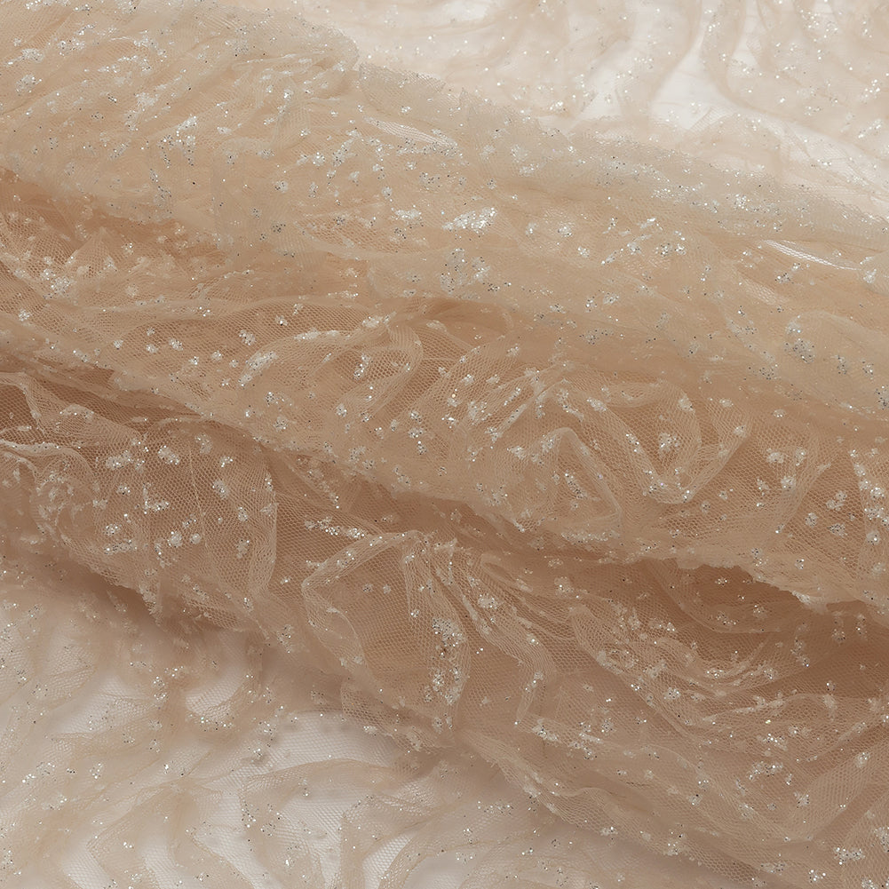 3D Fabric Roses Glitter Tulle - Champagne