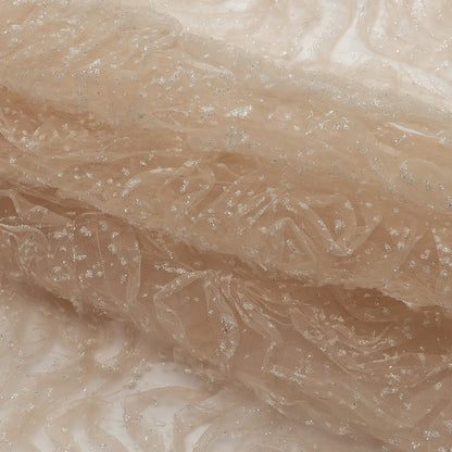 3D Fabric Roses Glitter Tulle - Champagne