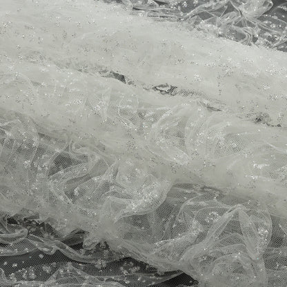 3D Fabric Roses Glitter Tulle - White