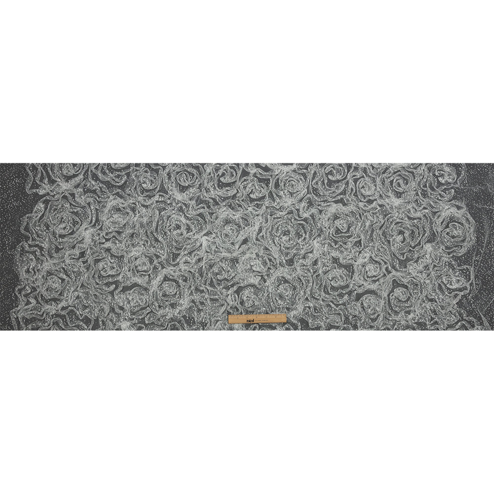3D Fabric Roses Glitter Tulle - White