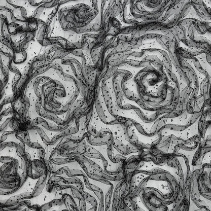 3D Fabric Roses Glitter Tulle - Black