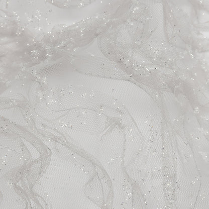 3D Fabric Roses Glitter Tulle - Light Gray