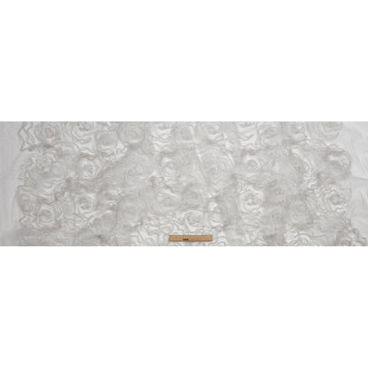 3D Fabric Roses Glitter Tulle - Light Gray