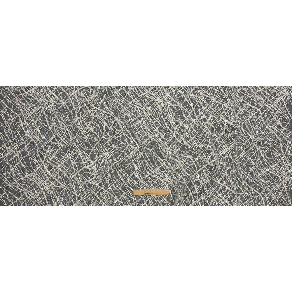 Corded Glitter Tulle with Sequins - White and Metallic Silver Abstract
