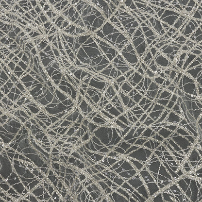 Corded Glitter Tulle with Sequins - White and Metallic Silver Abstract