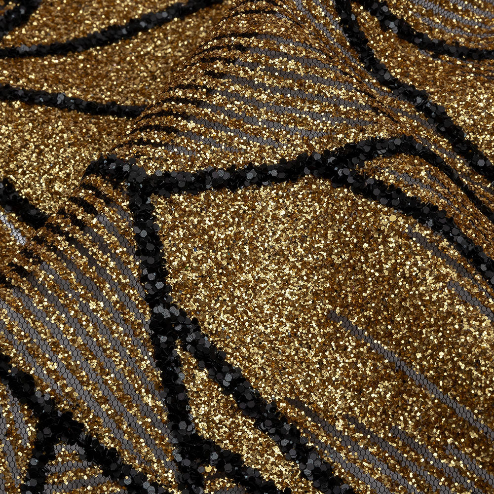 Glitter Tulle - Gold and Black Geometric Shards - Detail