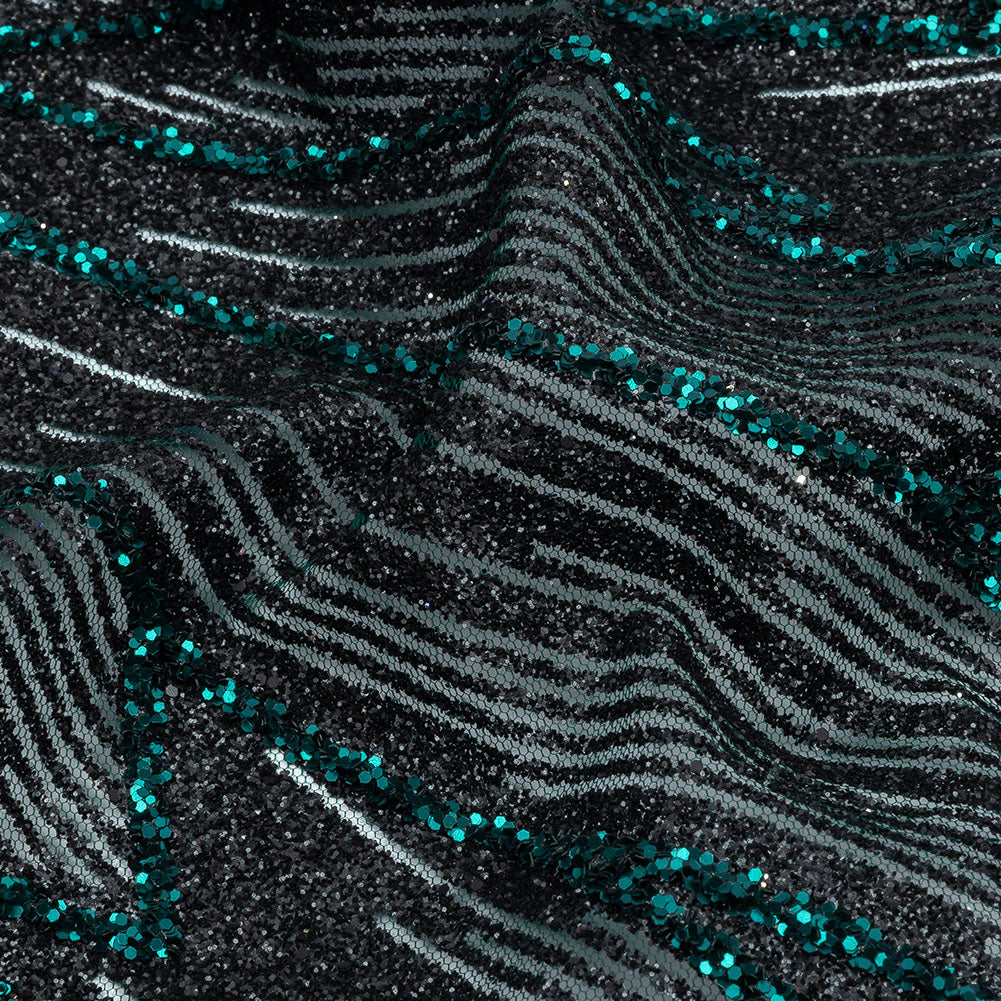 Glitter Tulle - Black and Deep Emerald Geometric Shards