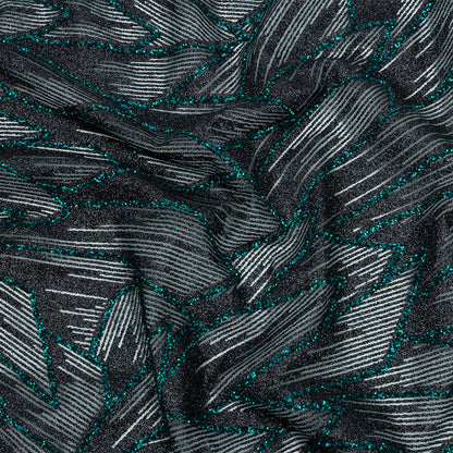 Glitter Tulle - Black and Deep Emerald Geometric Shards