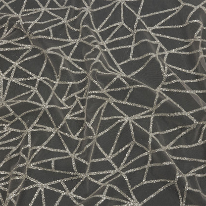 Glitter Tulle - Champagne and Silver Linear Geometry